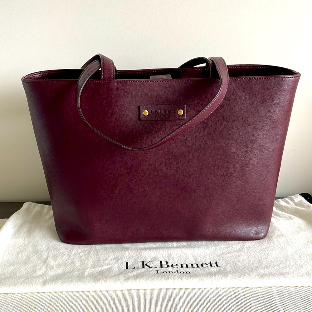 COPY - LK Bennett Burgundy Grainy Leather Tote with gold hardware
